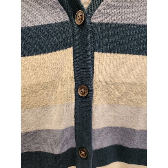 Lands End Womens Button Down Cardigan 100% Supima Cotton Sz L Blue/grey Stripe - Picture 3 of 9